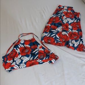 Red floral two piece maxi dress